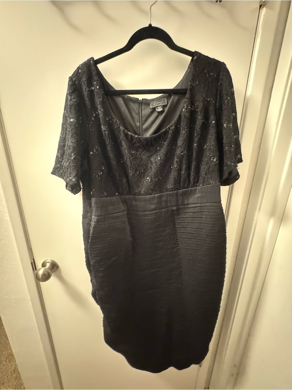 Dress Barn Black Sequin Lace & Pleated Midi Dress